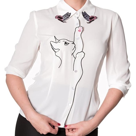 💖Pin up retro vintage style Kitty blouse💖 - Picture 2 of 2